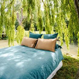 Drap Housse en Lin Lavé Vert Colvert