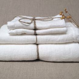 Serviette Nid d'Abeille en Lin Lavé Blanc Craie