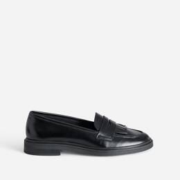 Mocassin ERAM FLEX noir cuir frange