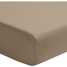 Drap housse en percale de coton Première Taupe 160x200 cm - Bonnet de 40 cm