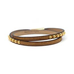 Bracelet double tour cuir clouté femme Le Sirli doré