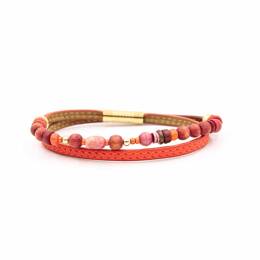 Bracelet cuir et perles femme Le Calao doré