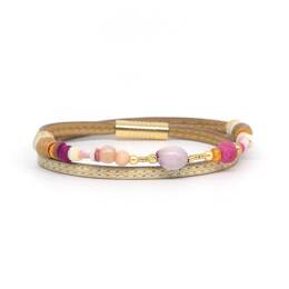 Bracelet cuir et perles femme Le Calao doré
