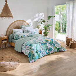 Parure de lit 2 pièces percale de coton feuillage exotique housse + taie