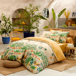Parure de lit 3 pièces percale de coton 80 fils tropical housse + taies