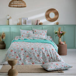 Parure de lit 3 pièces coton floral exotique housse + taies
