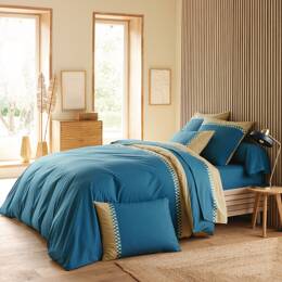 Parure de lit 3 pièces percale de coton géométrique housse + taies