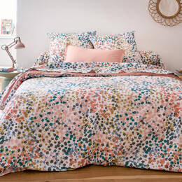 Parure de lit 3 pièces percale de coton 80 fils floral housse + taies