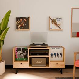 Meuble Vinyle Bas – 2 Bacs en Chêne Massif