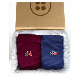 Coffret 2 Tee-shirts Barthélémien brodés vélo indigo et bordeaux en coton bio