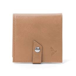 Porte-monnaie carré à rabat en cuir caramel - 012
