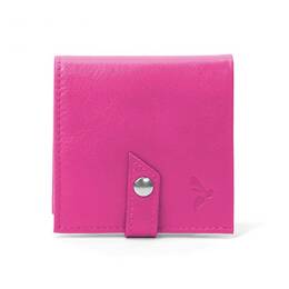 Porte-monnaie carré à rabat en cuir fuchsia - 012