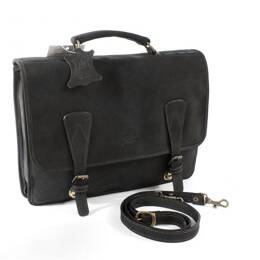 Cartable 1 soufflet en cuir nubuck noir