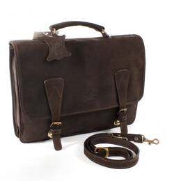 Cartable 1 soufflet en cuir nubuck marron