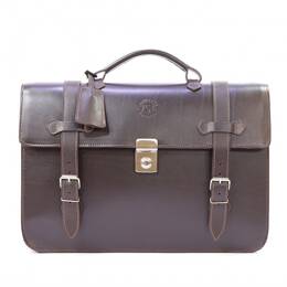 Cartable premium cuir marron lisse 2 soufflets 54180