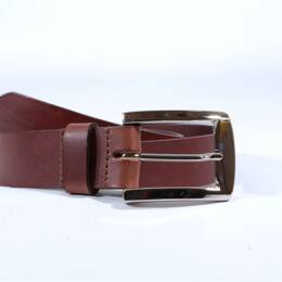 Ceinture cuir marron cannelle, magnifique boucle imposante polie 4045
