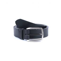 Ceinture cuir noir, boucle ogive deux tons 4043