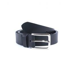 Ceinture cuir noir, boucle élégante acier poli 4037