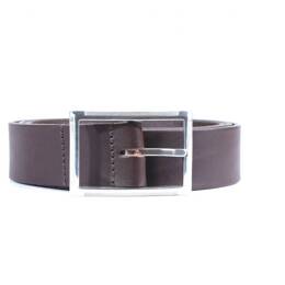 Ceinture cuir marron foncé, boucle double finement striée 4036