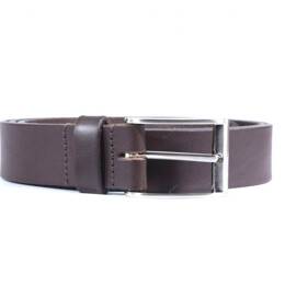 Ceinture cuir marron foncé, boucle barres fines et arrondies 4044