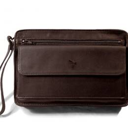 Sacoche en cuir marron avec dragonne