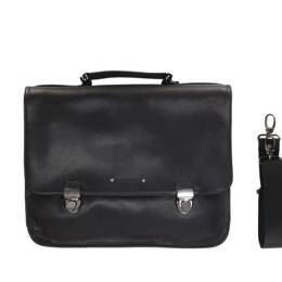 Cartable serviette en cuir noir 2 soufflets - 9530
