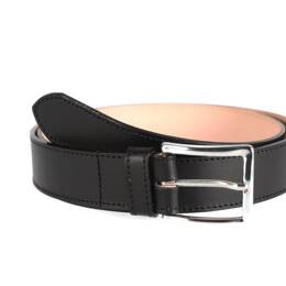 Ceinture cuir doublé noir, boucle rectangle acier poli 5032