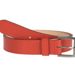Ceinture cuir doublé orange, boucle carrée 5046