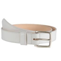 Ceinture cuir blanc doublé, boucle finition acier vieilli
