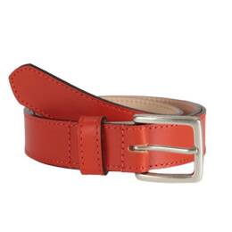 Ceinture cuir orange doublé, boucle finition acier vieilli