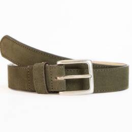 Ceinture cuir velours vert doublé, boucle finition acier vieilli