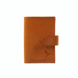 Porte-cartes compact "Luxe" tout cuir moutarde fermeture à patte -