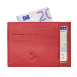 Porte-cartes ouvert "Luxe" tout cuir rouge 6 Cartes - PM-013-01