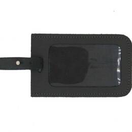 Porte étiquette en cuir gris fer