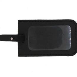 Porte étiquette en cuir noir