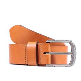 T80cm - Ceinture cuir 40mm marron gold, boucle moderne acier vieilli