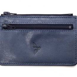 Porte-monnaie simple 2 zip "Luxe" tout cuir bleu - PM-044-01