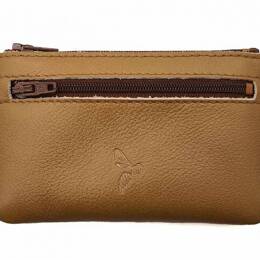 Porte-monnaie simple 2 zip tout cuir caramel - PM-044-02
