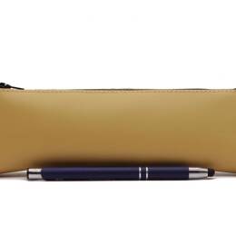 Grande trousse triangle en cuir beige café latte
