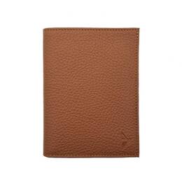 Portefeuille en cuir grainé marron - 15 cm, 2 volets - PM-006-05