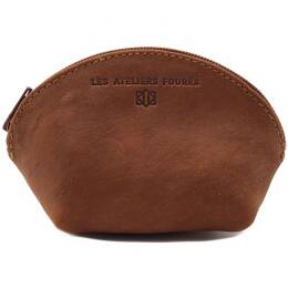 Petite bourse zippée en cuir fauve - B04