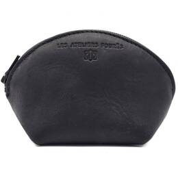 Petite bourse zippée en cuir noir - B04