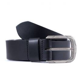 Ceinture grande taille cuir 40mm noir, boucle moderne acier vieilli