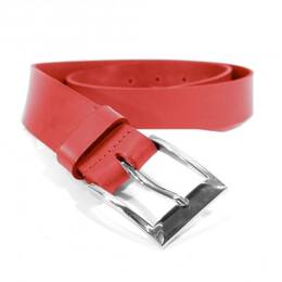 Ceinture cuir rouge, boucle élégante acier poli 4041