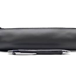 Grande trousse ronde en cuir gris fer