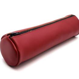 Grande trousse ronde en cuir rouge coquelicot
