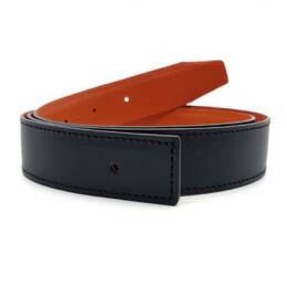 T80cm - Cuir de ceinture réversible compatible boucle H, noir lisse