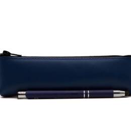 Petite trousse triangle en cuir bleu cobalt