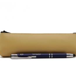 Petite trousse triangle en cuir beige café latte