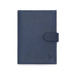 Portefeuille "Luxe" en cuir bleu - 13 cm, 2 volets avec patte -